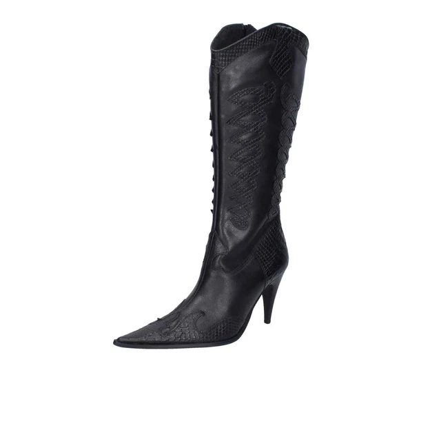 chaussures femme MADE IN ITALY bottes noir cuir EZ765
