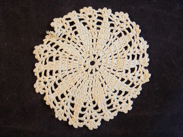 Vntg Small HAND CROCHETED DOILY Round 4" Intricate Design HANDMADE DOILY