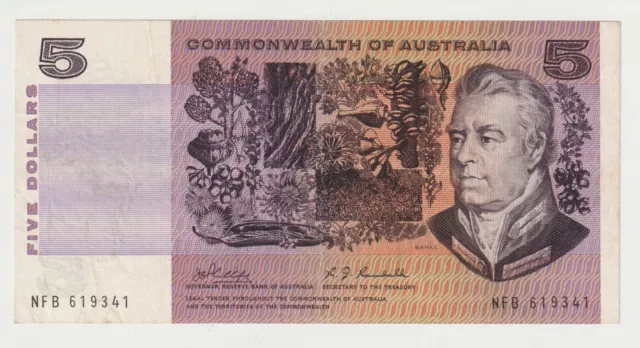 1969 Comm. of Australia $ 5 Banknote - Phillips/Randall - R203 - Fine - # 31722