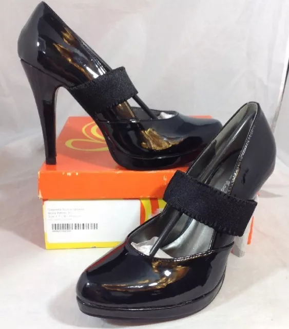 NEW GABRIELLA ROCHA Heels Womens Shoes Size 7 1/2 Black Patent Cross Strap Pumps