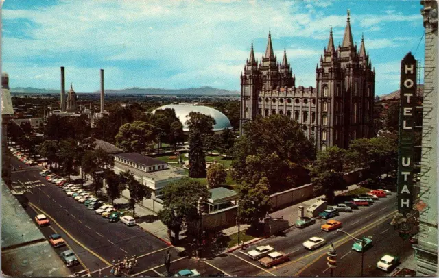 Vintage Temple Square Semi-Aerial View LDS Salt Lake City UT Postcard