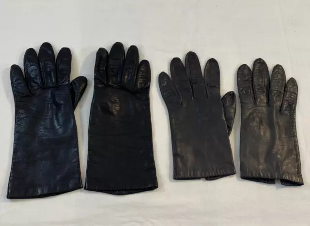 2 Pair Vintage Ladies Leather Gloves Size 7 1/2 Aris + Fownes Silk Lined