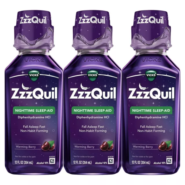 NEW ZzzQuil Nighttime Sleep-Aid Liquid Berry Flavor 12oz - 3 Pack