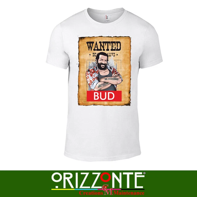 T-Shirt in cotone uomo donna film anni 70-80-90 compatibile  (wanted Bud)