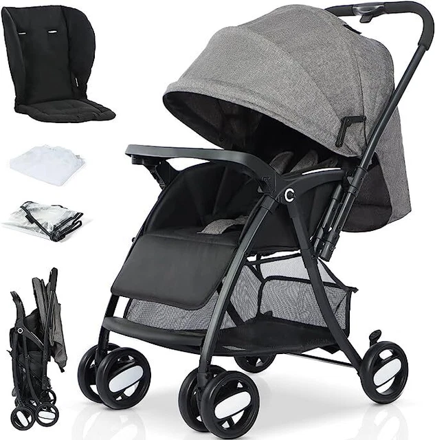 Baby Pushchair Stroller One-Hand Folding Pram Baby Cart w/ Sun Canopy,  Storage