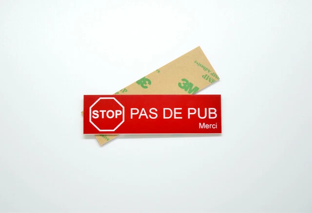 PLAQUE AUTOCOLLANTE STOP - PAS DE PUB pour boîte aux lettres - Dim 8.5