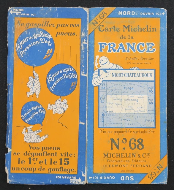 Carte Routière Michelin N°68 - Niort Châteauroux - 1933 - Originale - France