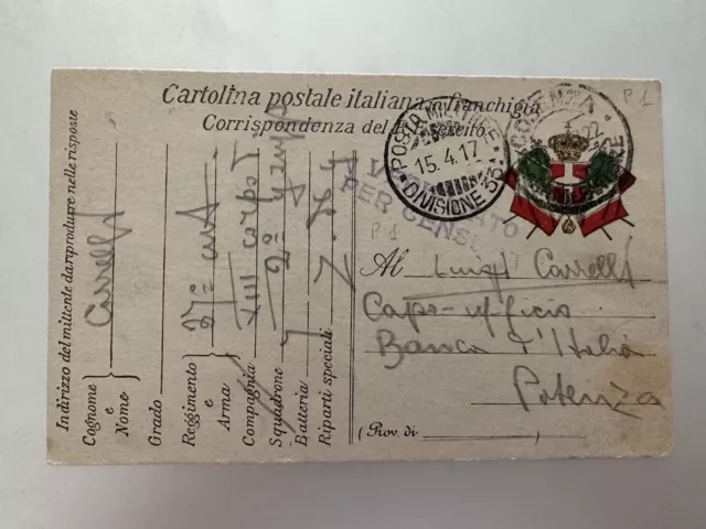 franchigia posta militare regio esercito 1917 DIVISIONE 33 COSENZA POTENZA