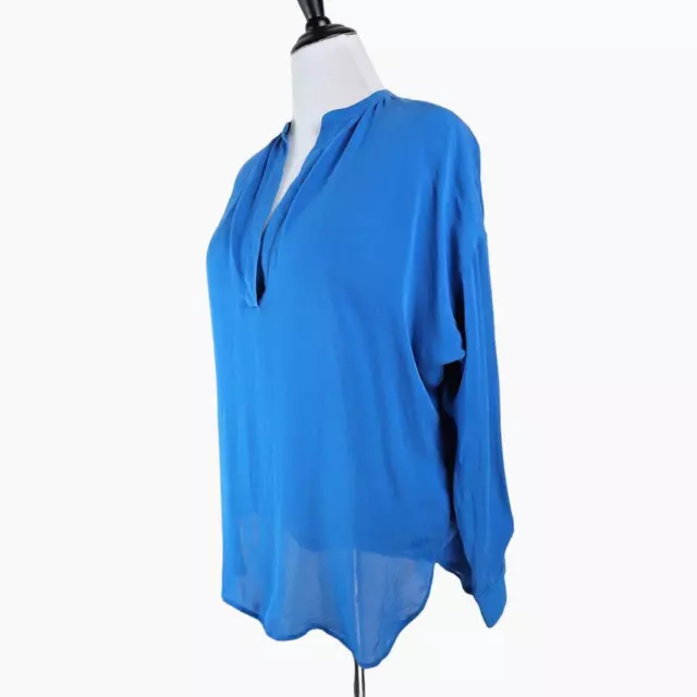 Vince Size S Silk Split Neck Blouse Popover Long Sleeve Cobalt Royal Blue