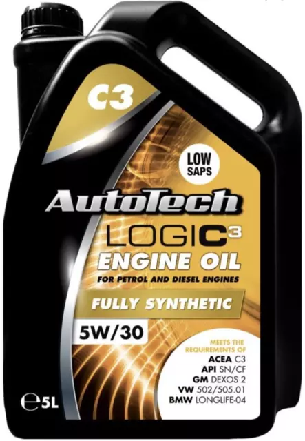 Autotech 5W30 C3 Fully Synthetic Engine Oil Low Saps Petrol Diesel Car Van Uk 5L