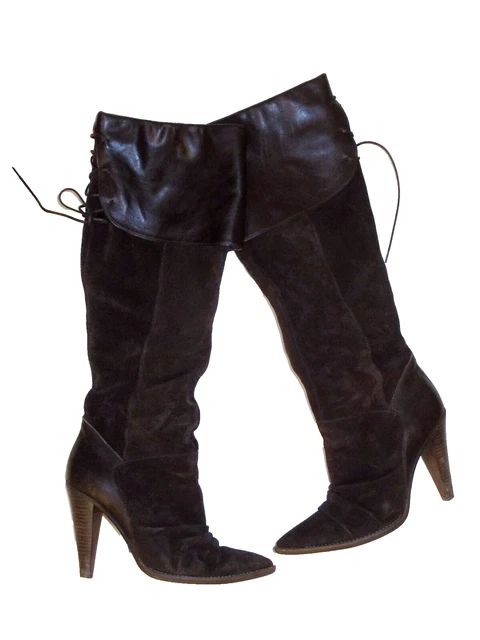🌼 Bottes à Talons en Cuir et Daim Marron Chocolat- Pointure 39- San Marina
