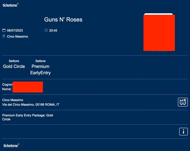 2 biglietti Guns N' Roses premium Gold Circle early entry