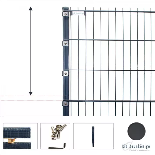 Doppelstabmattenzaun Zaunerhöhung 600 - 800 mm als Set für Doppelstabmattenzaun