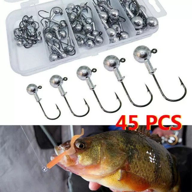 45 Stuck Jigkopf Zander rund Jighead Set Hecht Jigköpfe Rundkopf Jighaken Jigs
