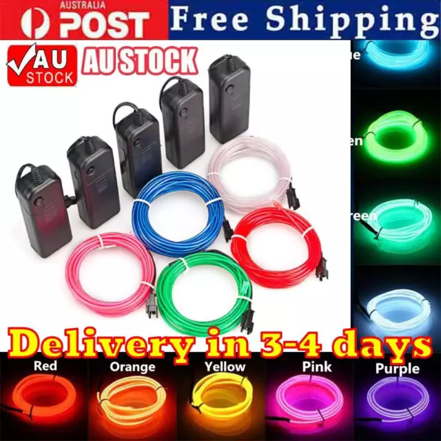 Battery Operated Neon LED Lights Glow EL Wire String Strip Rope Tube Party Car🥇