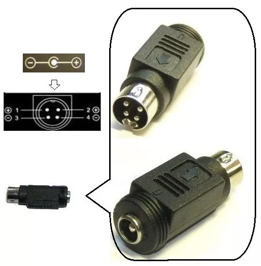 2.5MM / 5.5MM barrel plug to 4-Pin DIN plug convertor (Pin1&Pin3 positive  poles) £4.50 - PicClick UK