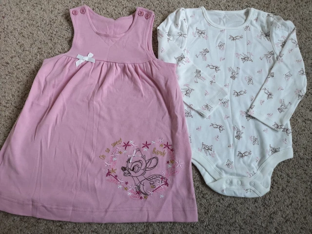 Disney Bambi Girl Outfit Bundle Dress Long Sleeve Bodysuit 12-18 Months 💕