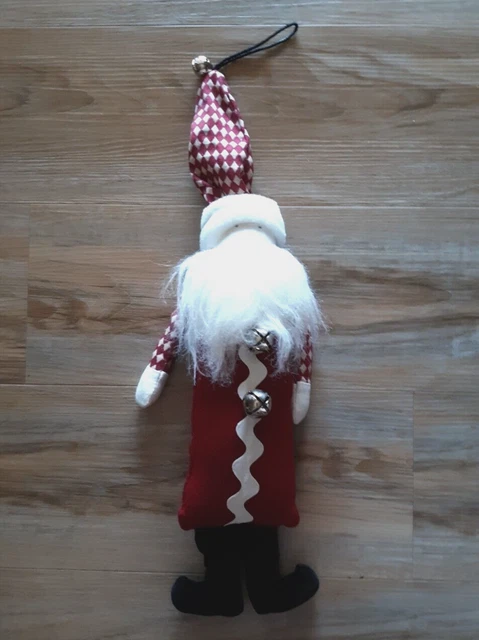 Woof & Poof Santa Plush Bells Hat Checkered Red White Vintage 21" x 4.5"
