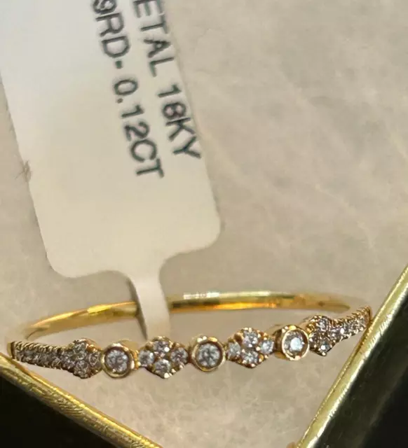 Nwt - Bony Levy 18K Yellow Gold Pave Diamond Geometric Stackable Ring, Size 8 2