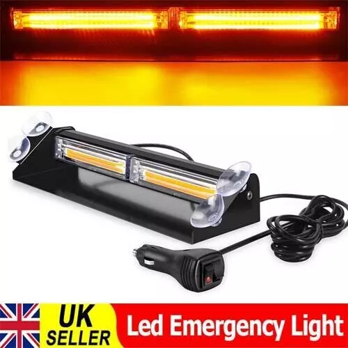 12-24V Amber Flash Strobe Beacon Dash Light Bar Cob Led Emergency Warning Hazard