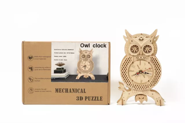 Puzzle 3D En Bois Modèle Horloge de Hibou Puzzle Horloge Murale 46 Pièces