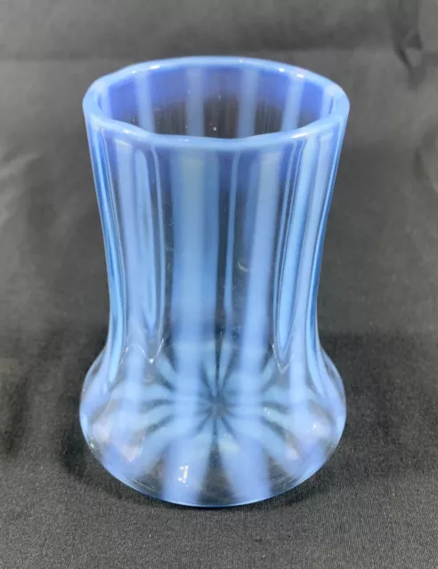 ✨Fenton Rib Optic Iridescent Blue Striped Cup Tumbler Blown Glass✨