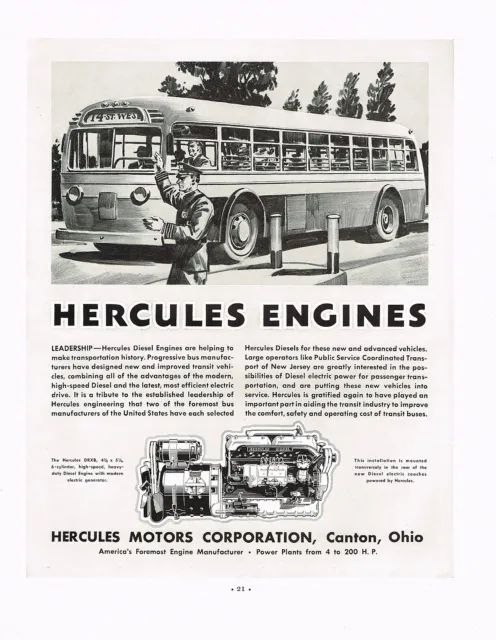 1930s BIG Original Vintage Hercules Motors Diesel Engine Bus Art Print Ad