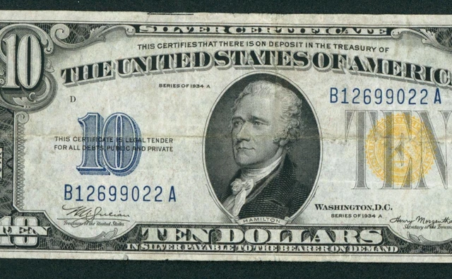 $10 1934 A (( NORTH AFRICA )) Silver Certificate ** DAILY CURRENCY AUCTIONS **