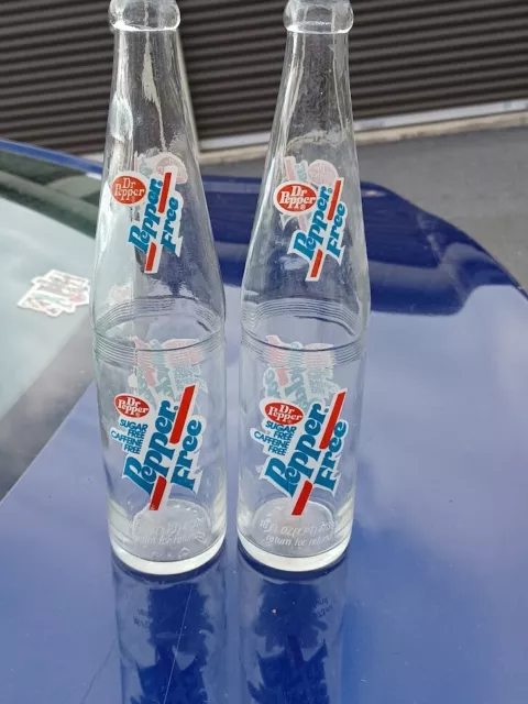 VERY RARE Vintage 2 Pepper Free Glass Bottles Dr. Pepper Excellent Condition!