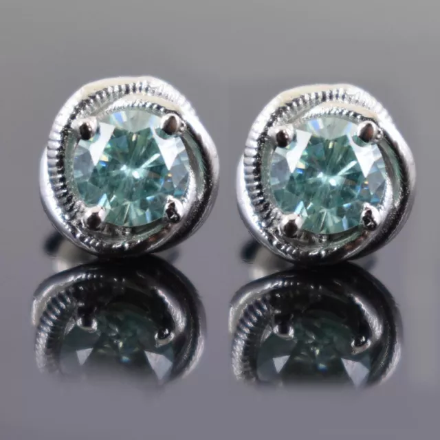 2.60 Ct Gorgeous Blue Diamond Solitaire Studs in 925 Sterling Silver