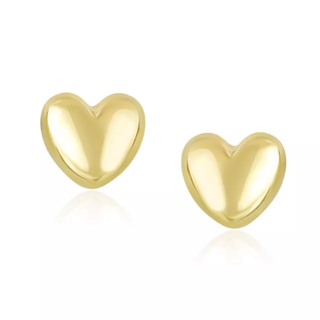 14k Yellow Gold Puffed Heart Shape Shiny Earrings