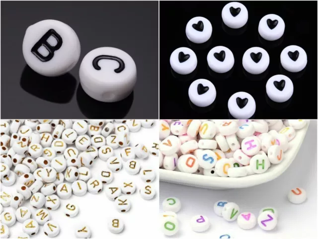 100 Alphabet Letter Beads  7mm Flat Round Single & Mixed Letters A - Z