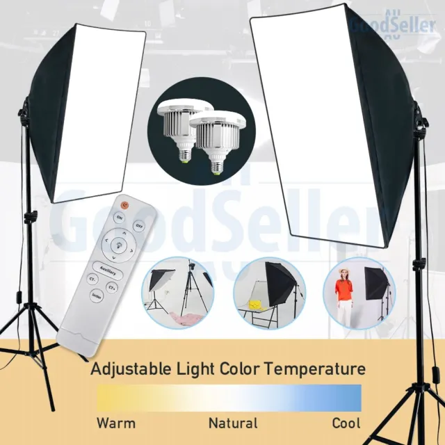 Photography Softbox Lighting Stand Kit Studio 2X85W Dimmable LED Light Soft Box 2