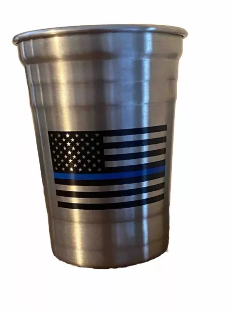 Stainless Steel 16oz Cup With Law Enforcement Blue Line Flag New