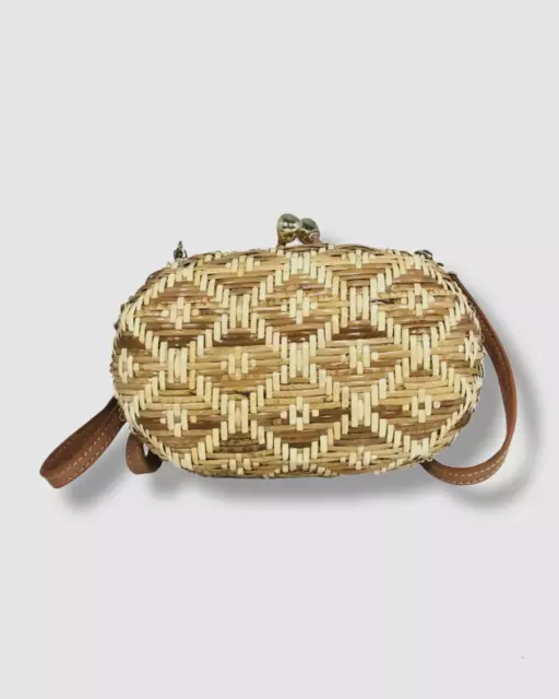 $344 Serpui Women's Beige Woven Straw Clutch Crossbody Shoulder Purse Hand Bag