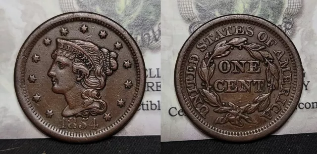 1854 Braided Hair Large Cent 1c