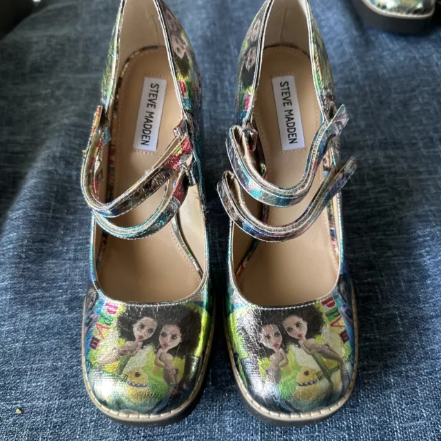 STEVE MADDEN WOMENS Shoes Size 10 Twice Mary Jane Platform Cosmic Foil ...