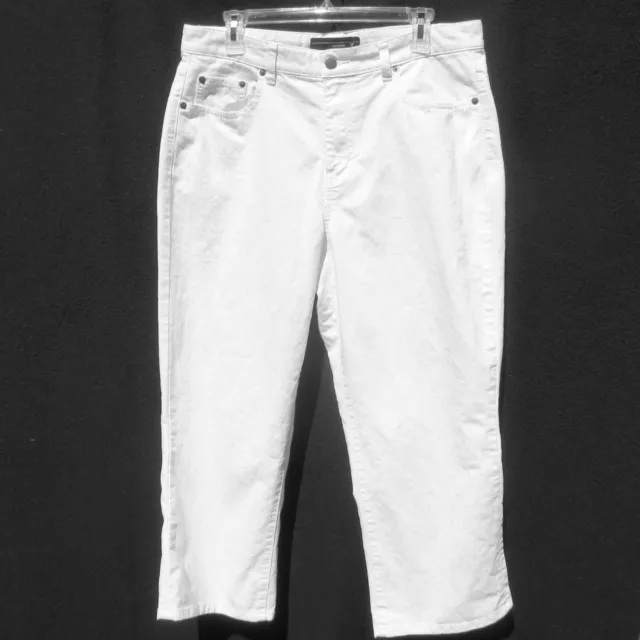 White Denim Cropped Pants Venezia Jeans Sz 16 Embellished 34 Waist 25 Inseam