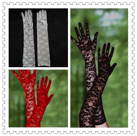 Ladies White Black Red Long Stretchy Lace Wedding Party Evening Prom Gloves