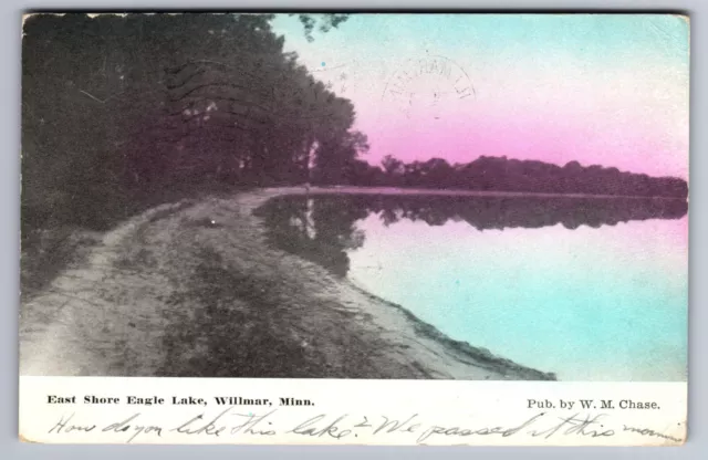 C.1910 WILLMAR, MN EAST SHORE EAGLE LAKE HAND COLORED W.M. CHASE Postcard P48