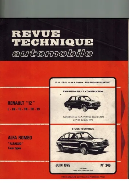 Revue technique N.346 Alfa Romeo Alfasud Renault 12