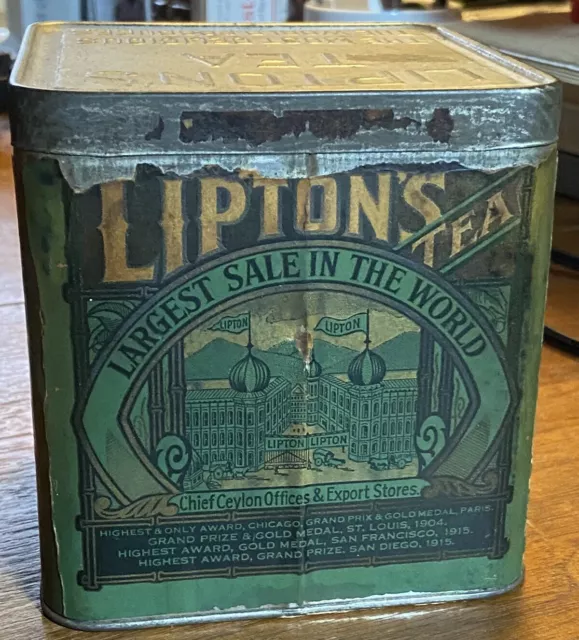 1932 Lipton's Pure Japan Green Tea Tin with Original Vintage Paper Label Lipton