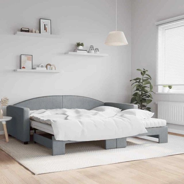 MAG Lit de jour avec gigogne et matelas gris clair 90x200 cm tissu