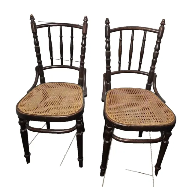 chaises De Bistrot Cannées En Bois Courbé De Marque Fischel  X 2