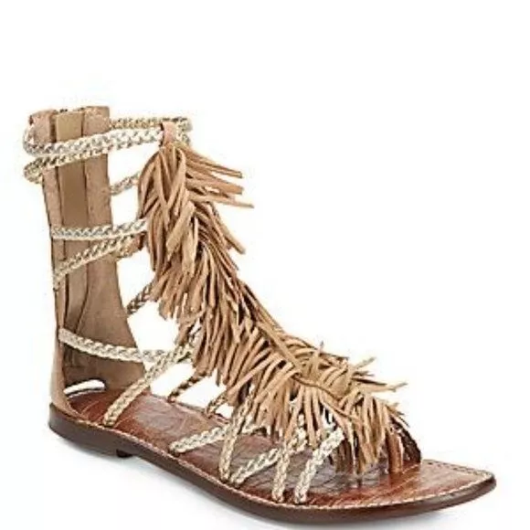 Sam Edelman Gisela Gisela Fringed Metallic Leather Gladiator Sandals Size 7 M