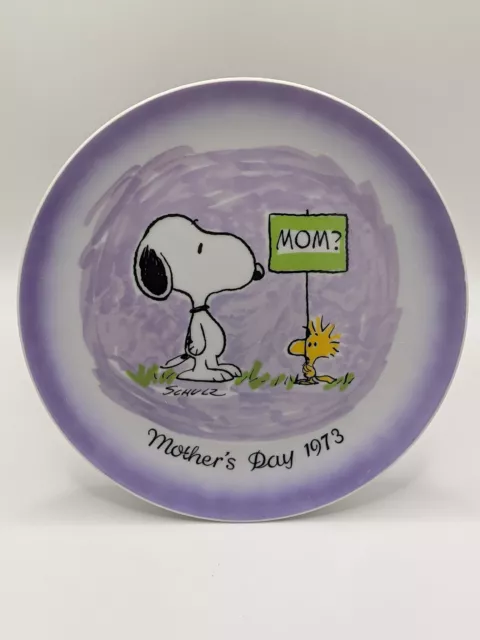 Vintage Peanuts Snoopy Woodstock Purple Mother's Day 1973 Collector's Plate