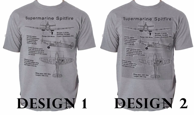3TEES Maglietta Uomo Spitfire MOD RAF WWII Fighter Plane British, 100% Cotone, Gildan 5000, Taglie Dalla S Alla 5XL, Grigio Sport