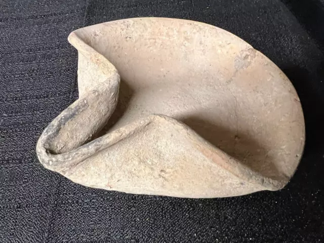 Rare Ancient Oil Lamp With Pinched Beak Shell Shape Terracotta