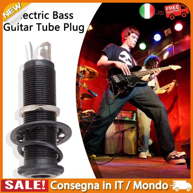 IT Electric Guitar Bass 1/4 inch Straight Ribbed Jack Plug Socket (Black)