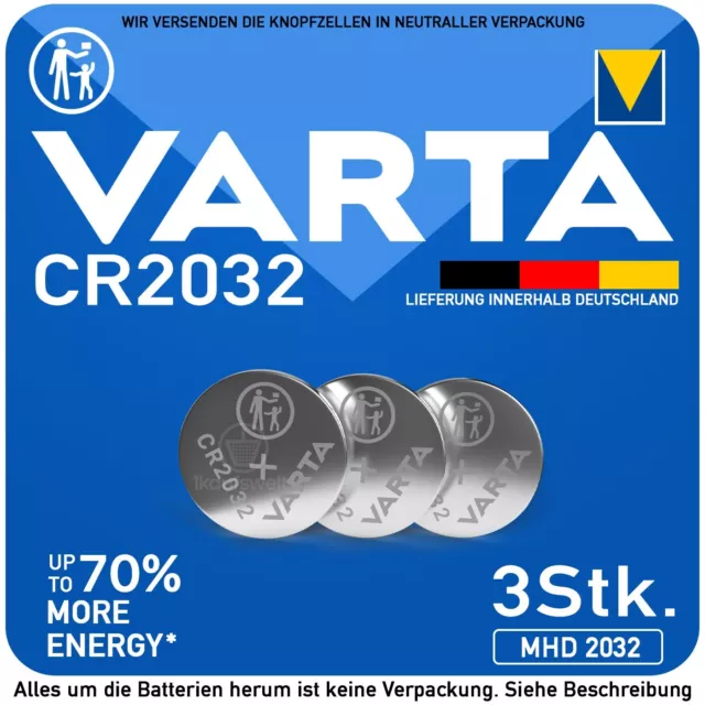3x CR2032 CR 2032 VARTA Industrial Ware Lithium Knopfzelle 3V MHD bis 2032